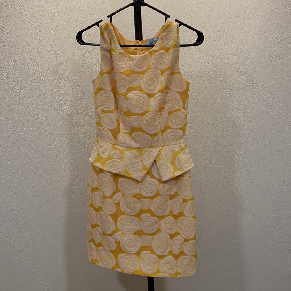 Yellow Rose Print Peplum Dress